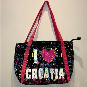 Colorful Tote Bag with Pink Handles
